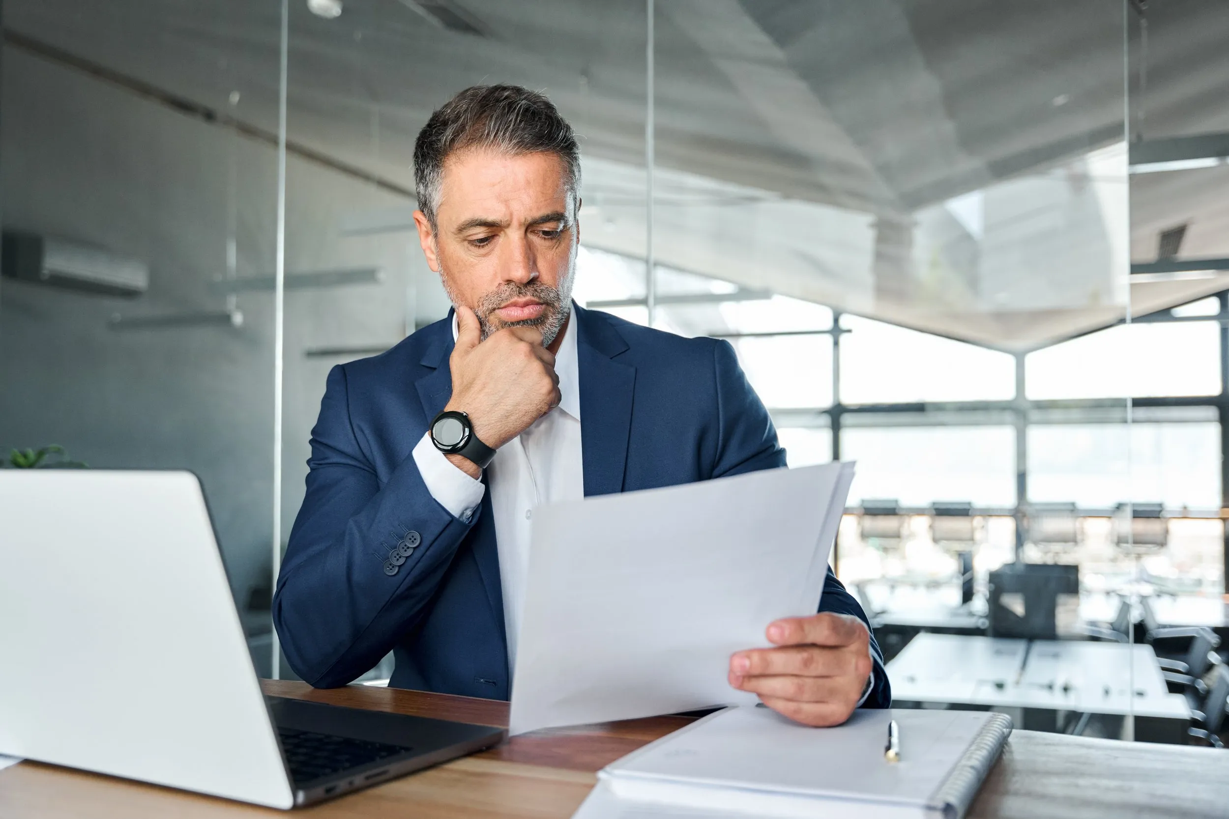 Professional reviewing documents